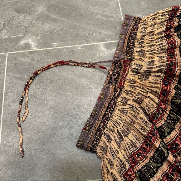 Vintage boho maxi skirt long metallic gold paisley floral red purple black - Picture 5 of 7